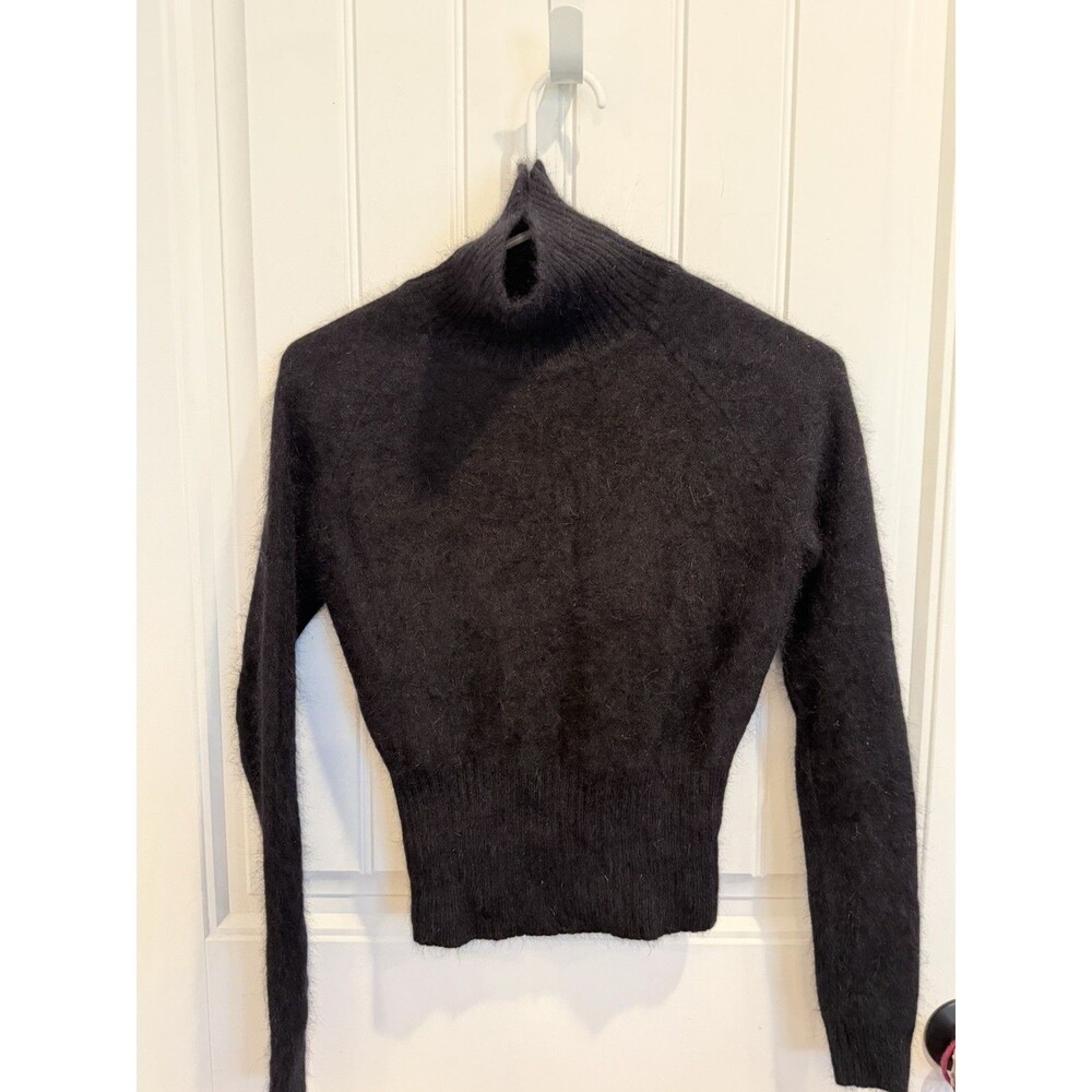 Moda International XS Black Angora Rabbit Hair Turtleneck Cropped